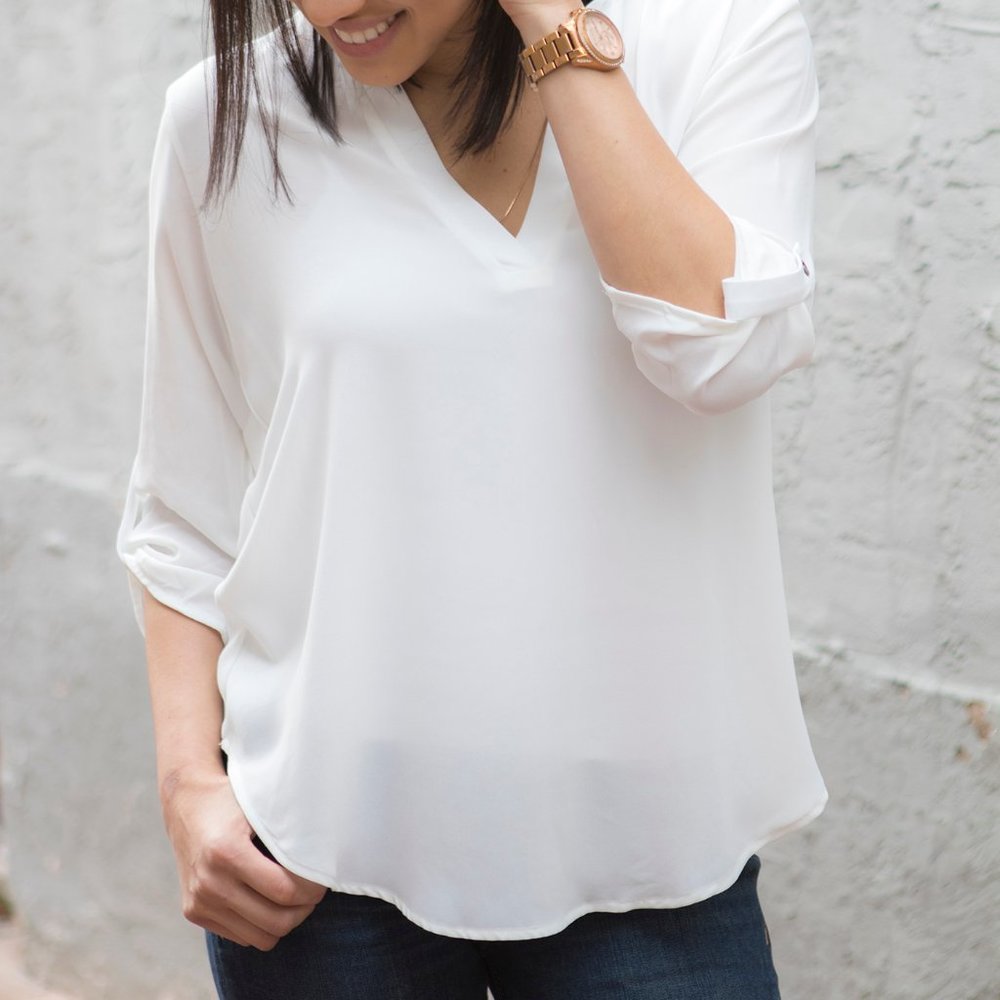 White Semi Sheer 3/4 Sleeve Blouse